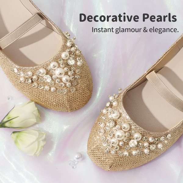 Girl's Mary Jane Pearl Ballerina Flats - GOLD GLITTER - 3